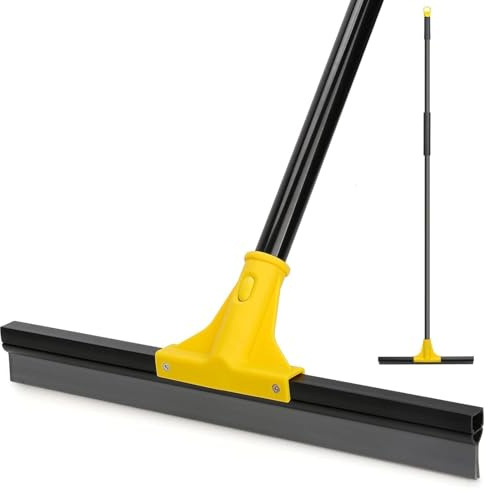 Floor Squeegee Outdoor Heavy Duty, 45cm Rubber Squeegee Broom with Long Handle 150cm for Cleaning Garage Courtyard Bathroom Shower Glass Window Tile Concrete Deck Marble Water(Black&Yellow)