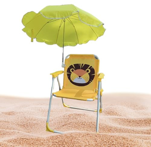 Tewzafiya Silla de Playa con Sombrilla,Silla Plegable Infantil con Parasol Resistente Al Viento - Asiento Portátil para Exterior, Jardín, Piscina Y Picnic
