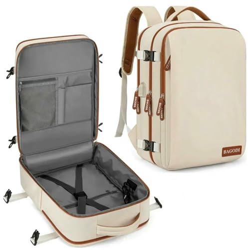 XYNM Rucksack Für Ryanair 40x20x25 Reise-Rucksack-easyjet 45x36x20 Kabinenbeutel, Flugzeug-handgepäck-Laptop-Rucksack, Leichtkoffer-Koffer-Rucksack-beige Weiß