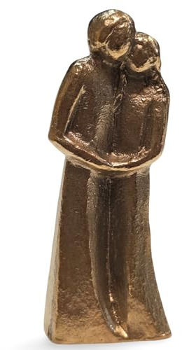 Herzmensch Hochzeitspaar Figur Gold aus massiver Bronze 9 cm Liebespaar Skulptur klein Geschenk zur Hochzeit, für die Liebe, für eine liebevolle Partnerschaft