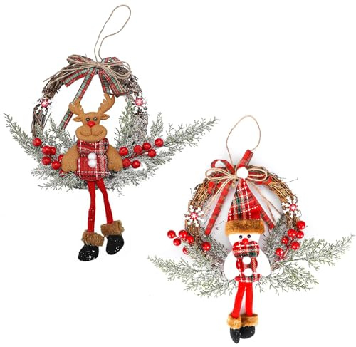 Shibida 2 Piezas Corona Decorativa de Navidad,Corona de Muñeco de Nieve para la Puerta Principal,Coronas de Puerta Welcome para Navidad,decoración para Puerta de casa,Ventana,Pared colgant,35cm