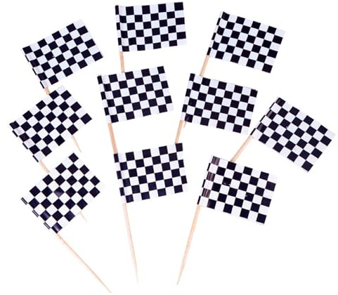 48 Packen Klein Karierte Flagge Cupcake Toppers Schwarz Weiß Renn Flagge Kuchen Dekorationen für Sport Rennen Thema Kinder Geburtstag Party Tortendeko