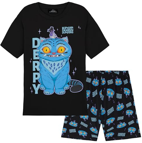 KPop Demon Hunters Ufficiale Pigiama Bambina Set 5-14 Anni, 2 Pz Pigiamone, Huntrix Saja Boys Derpy Tiger, Regalo Ragazza