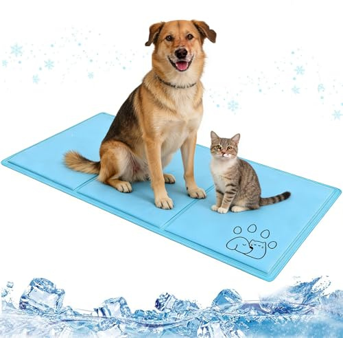 Lereke Kühlmatte für Hunde, 90 x 50cm Sommer Selbstkühlende Gel Matte für Hund & Katze, Waschbare, Foldable, Scratch Resistant Haustier Kühlmatte für Hund & Katze