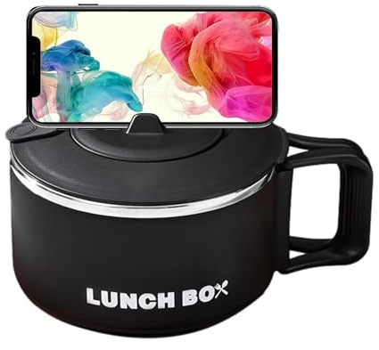 Bol à nouilles instantanées - 1200 ml, grande capacité, design élégant avec couvercle | Récipient à lunch pour étudiants, bureau, maison, stockage des aliments, passe au micro-ondes, bols à manger