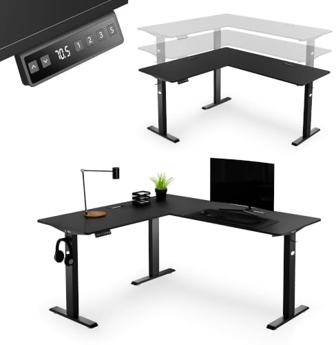 di volio Höhenverstellbarer Eckschreibtisch Schwarz Links 165x145 Montaro | Elektrischer L-Schreibtisch, Memory Funktion, Höhenbereich 70,5–113 cm, stabile Konstruktion, Schreibtisch für Homeoffice