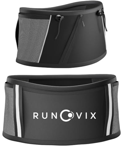 Runovix Ceinture Running Femme et Homme - Course à Pied, Trail, Hydratation | Ceinture de course à pied anti-rebond avec porte-bâtons, porte-dossard, poche zippée smartphone : banane sport ultra-stable
