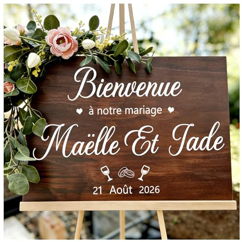 10pcs Sticker pour Panneau de Mariage Personnalisé Bienvenue au Mariage Autocollants Personnalisés Mariage Décoration-Adaptés aux Panneaux de 60x40cm/40x60cm,Blanc