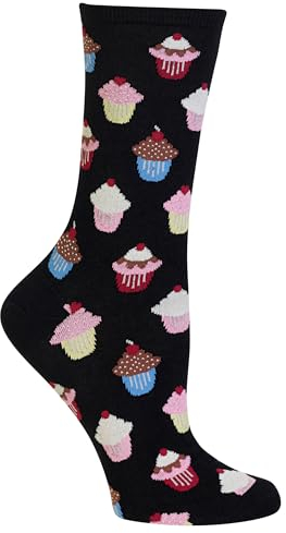 Hot Sox Women's Fun Food & Drink Crew Socks-1 Pair Pack-Cool & Cute Pop Culture Novelty Gifts Hosiery, Cupcakes (Black), 3.5-9 UK