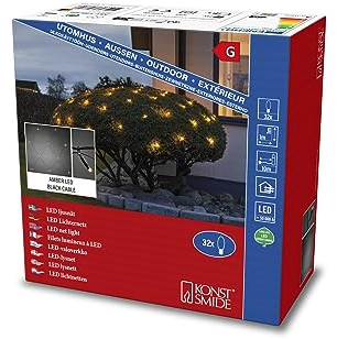 Konstsmide LED Lichternetz, 32 bernsteinfarbene Dioden, 24V Außentrafo, schwarzes Kabel - 3748-800, Bernstein