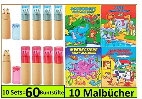 Libetui 10 Sets mehrfarbige Buntstifte Malbücher für Kindergeburtstag Kinderparty Hochzeit Gastegeschenke Mitgebsel