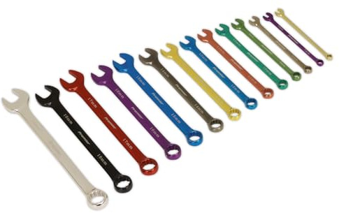 Sealey Ak6314 Combination Spanner Set 14Pc Multi-Coloured Metric