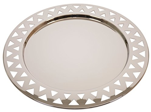 Alessi KK23 - Vassoio rotondo con bordo trafitto in acciaio inossidabile, Argento lucido, Diametro 48 cm