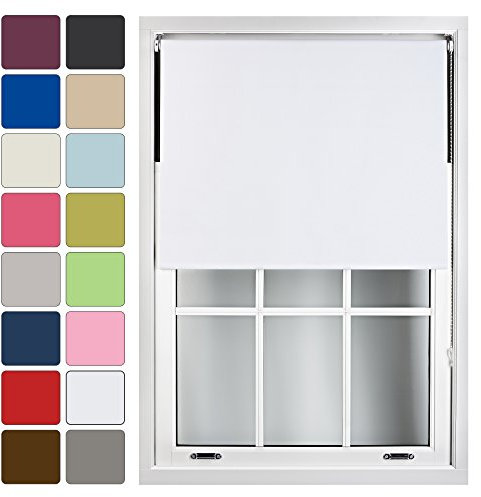 FURNISHED Roller Blinds Window Blackout Blind - 100% Black Out Thermal Fabric Easy Fit Fittings - Custom Made to Measure Blackout Blind Bedroom Bathroom Kitchen, White, Up to 180W x 165H cm