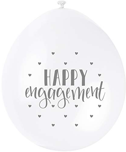 Happy Engagement White Latex Balloons (22cm) - Perfect for Showcasing Engagement Moments - 10ct