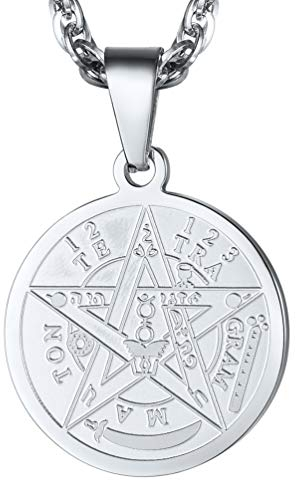 PROSTEEL Medaille Kette für Damen Herren Edelstahl Solomon Pentagramm Siegel Anhänger Halskette 55+5cm Singapurkette Amulett Modeschmuck Accessoire