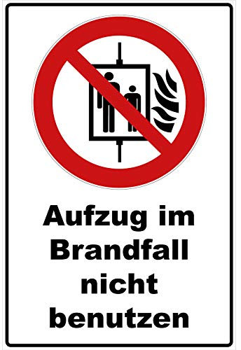 Schild Aufzug im Brandfall Nicht benutzen Schild Verbotszeichen Mehrfarbig 30 x 20 x 0,3 cm Hartschaumplatte