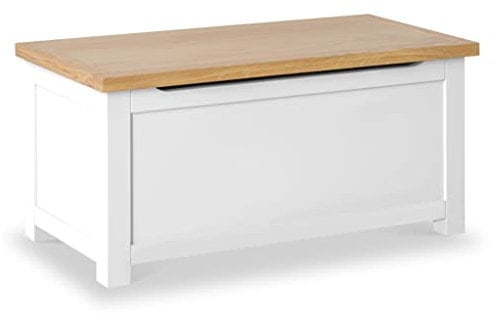 RoselandFurniture Farrow White Wooden Blanket Box Ottoman Storage Box | Fully Assembled Large Contemporary Painted Trunk, Shoe Storage Bench or Toy Chest for Bedroom, Hallway or Kids Room