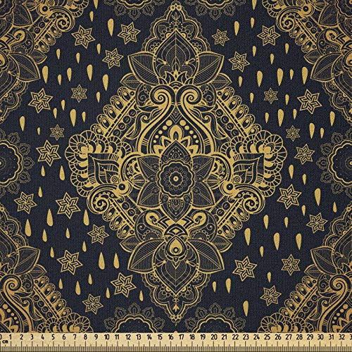 ABAKUHAUS Mandala Microfaser Stoff als Meterware, Boho Paisley Folklore, Deko Basteln Polsterstoff Textilien, 2M (230x200cm), Koksgraue und Senf