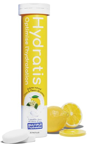 HYDRATIS - Pastilles Effervescentes Citron/Fleur de Sureau - Optimise l'Hydratation - Riche en Minéraux - Faible en Sucre - Goûts Légers - Sport, Crampes, Récupération - 20 Pastilles