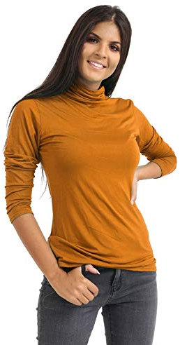 janisramone Womens Ladies Long Sleeve Turtle Polo Neck T-Shirt Slim Fit Jersey Casual Basic Plain Tee Vest Top Mustard