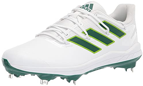 adidas Men's Adizero Afterburner 8 Baseball Shoe, White/Team Dark Green/Team Semi Sol Green, 8