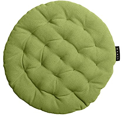 LINUM Pepper Elegantes Rundes Sitzkissen für Indoor und Outdoor Ø 37cm, 100% Baumwolle, Waschbar, Moosgrün