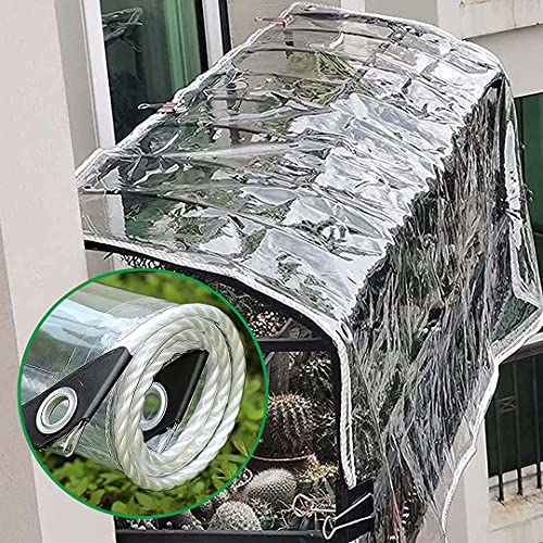 1m x 2m Wasserdicht Transparente Plane,0,35mm Dicke,Stabil Flexibel,Breit für Innen und Außenbereich Meterware,Faltbar PVC-Material Vordächer mit Ösen & Seil,Balkon,Vorhang,Sonnenschutz Tarp