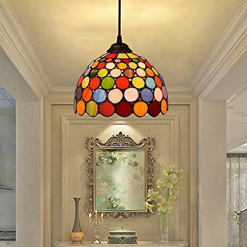 AIBOTY Tiffany Buntglas Pendelleuchte Rustikale Bauernhaus Stil Kronleuchter Hängelampe für Kücheninsel Schlafzimmer Wohnzimmer Esszimmer Bar Bunte Glas Lampe Schatten,8in