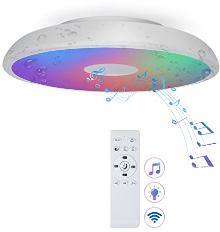 chysongoods 18W Φ28cm Deckenlampe LED Wasserdicht Mit Musik Bluetooth Lautsprecher Deckenleuchte Fernbedienung RGB Farbwechsel Dimmbar Für Badezimmer