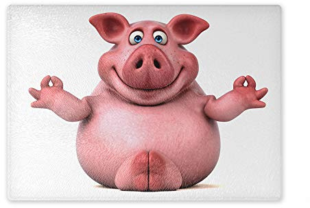 Schneidebrett/Glasschneidebrett 30x39x0,4cm- Motiv: 3D Comic Schwein beim Yoga Meditation | 02