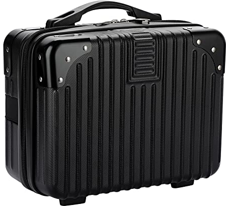 SUMNACON Make-up-Reisetasche Harter Kosmetiktaschen Organizer Mini-ABS-Tragekoffer Schwarz Kosmetikkoffer Handpack Schminktasche Aufbewahrung Kulturtasche für Reise Ausflug Urlaub(Kofferraumform)