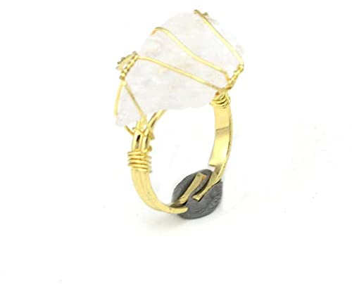HGJH Anillos Mujer, Anillos De Mujer con Envoltura De Alambre Irregular De Piedra Natural Cristal De Roca