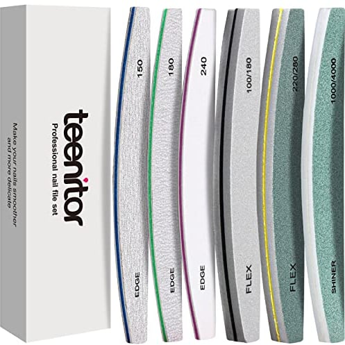 Teenitor Nail File and Buffer Set, 6pcs Nail Buffer Blocks Emery Boards for Nails, Nail Files for Acrylic and Gel Nails, 240 Grit Nail Files Professional for Natural Nails, Nail Filer Half-Moon