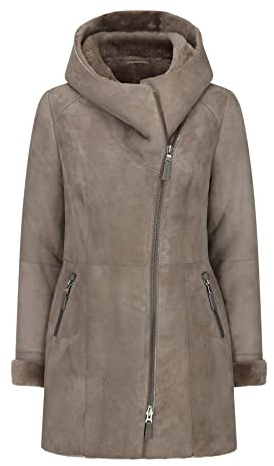 TruClothing Womens 3/4 Mid Length Real Sheepskin Beige Vintage Toscana Suede Hood Coat - Taupe M