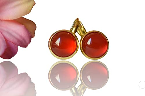 kleine Karneol Ohrringe, Edelstein Ohrringe, Carneol, 8mm, rund, Edelsteinschmuck, vergoldete Edelstahl, Rot, Ohrhänger, Karneol Schmuck, Geschenk