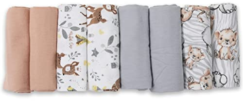 FENSILO Moltontücher, Spucktücher Baby, 8er Pack, 80x80cm, Spucktuch 100% Baumwolle Flanell Moltontuch Unisex Spucktücher für Jungen oder Mädchen-girl2 Africa-Gray