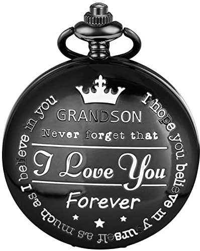 Tiong Taschenuhr mit Gravur To My Son, klassisch, Vintage, Quarz, Taschenuhr mit Kette, für Sohn, Geburtstag, Weihnachten, Geschenke, Grandson-Black, Modern