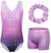 ZNYUNE Kinder Gymnastik Trikot Klassisch Gymnastikanzug 3er Set Anzug für Mädchen B254 Purple 8A