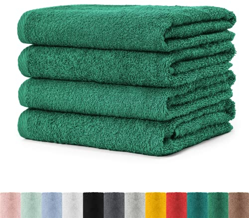 BaSaTex - Ensemble de 4 Serviettes pour Maison & invités - en éponge avec Boucle de Suspension en Coton Doux de 50x100cm - Gants de Toilette pour Bain certifiés Öko-Tex Standard 100 - Émeraude