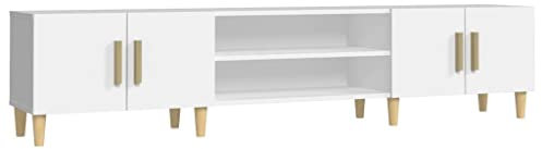 vidaXL Meuble TV, Armoire de Télévision avec 4 Compartiments et 4 Portes, Meuble Télé Salon Salle de Séjour, Moderne, Blanc Bois d'Ingénierie