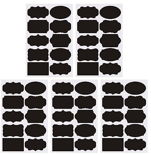 SWYSGS 50 pegatinas de pizarra reutilizables pegatinas desmontables impermeables pvc, etiquetas de alimentos o especias para botellas de cocina o despensa