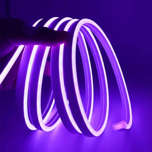 ShineBurky 5M Neon LED Strip Rosa Lila, 12V Neon LED Streifen Dimmbar Flexibel Wasserdicht IP65 Lichtleiste Silikon NeonLichtband für Wohnzimmer Schlafzimmer Wand Deko DIY (Keine Netzadapter)