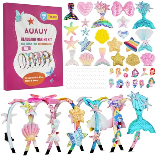 AUAUY 6PCS DIY Haarband, Meerjungfrau Haarreifen Bastelset Mädchen, Kreatives Geburtstagsgeschenk Spielzeug, Bastelset Mädchen 5-12 Jahre Mode Mädchen Haar-Accessoires-Making Kit Einschulung Mitgebsel