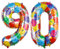 Ponmoo 40 Zoll Foil Luftballon Zahlen 90 Mehrfarbig (101cm), Aufblasbares Helium oder Luft, Riesige Folienballons Nummer 0-100, Große Ballones für Hochzeitstag und Geburtstag Party Dekoration