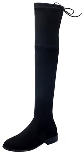 Joliss Donna Stivali Elasticoizzati Senza Chiusura Stivali Sopra Il Ginocchio Tacco Basso Stivali Alti Punta Rotonda Wainter Stivali Alti Nero/Rl Numero 36 EU