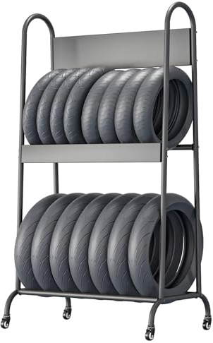 Reifenregal Reifenständer Motorrad-Reifenständer Freistehend, Reifenständer für Garage Werkstatt Autowerkstatt mit Rad, Ganzjahres-Reifenregal für Winter- und Schneereifen, Semi-Reifen, alte Felgen