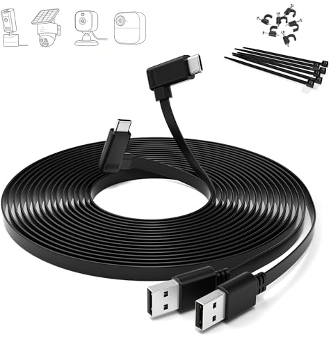 Itramax USB A auf USB C Ladekabel 9M/2er-Pack,Extra Lang Flaches 90 Grad | Type C Sicherheitskameras Verlängerungskabel,für Blink Outdoor 4/Mini 2/2K+,Tapo C120,Ring Pan-Tilt,EZVIZ,Xiaomi,eufy,Schwarz