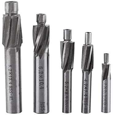 Countersink End Mill 5pcs, M3 M4 M5 M6 M8 Counter Bore Drill Bit Set Counterbore Drill Bit Cutter Slot Drill Bits CNC Router Engraving Carving Tool, for Copper Aluminum Steel