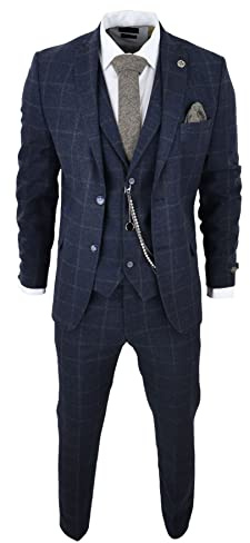 Costume Homme 3 Pièces en Tweed de Laine Mélangée à Carreaux Style Années 20 pour Un Look Habillé Festif | Bleu Marine